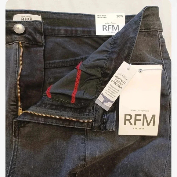 RFM Royalty For Me Black Wash Fading Wide Leg Mid Rise Jeans Size 20W - Picture 6 of 8